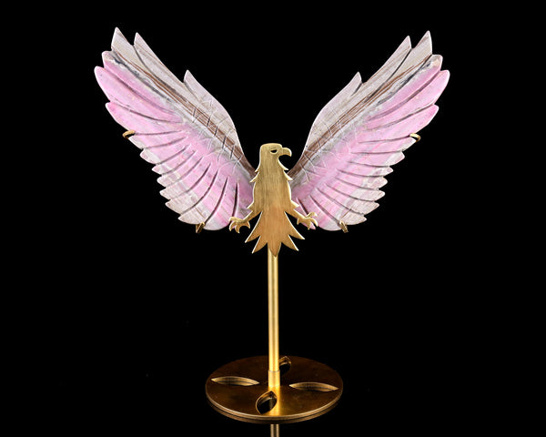 5.0" Rhodonite Hand Carved Crystal Eagle Wings Sculpture crysvibe