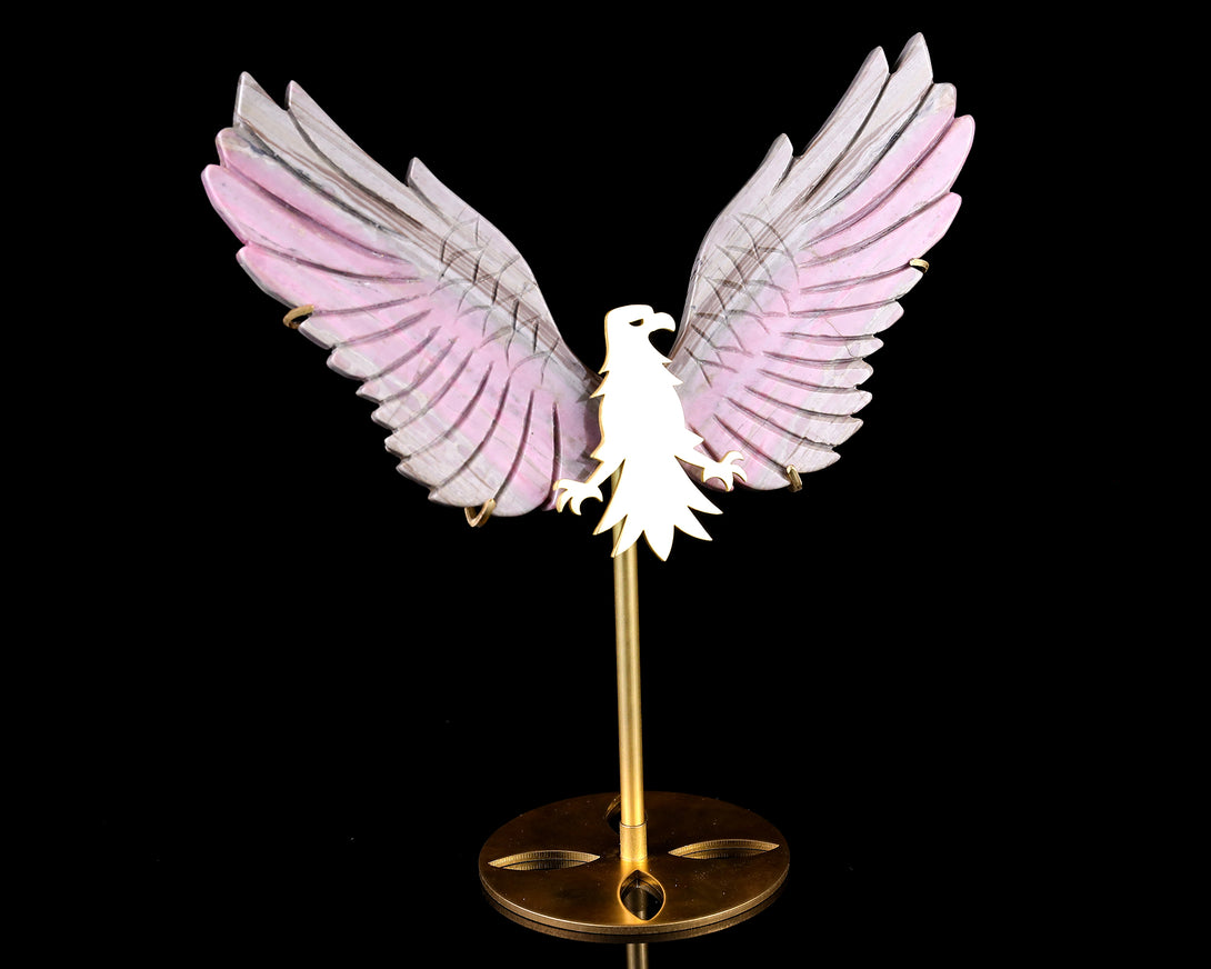 5.0" Rhodonite Hand Carved Crystal Eagle Wings Sculpture crysvibe