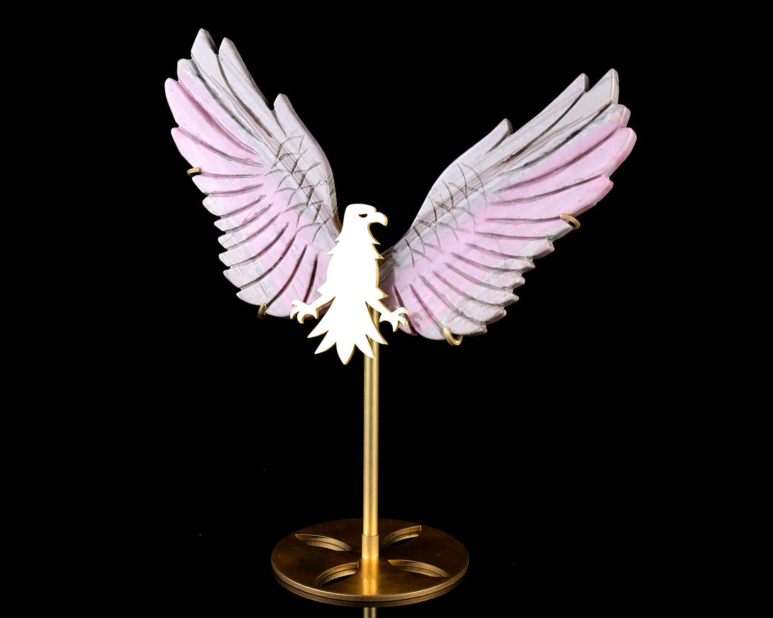 5.0" Rhodonite Hand Carved Crystal Eagle Wings Sculpture crysvibe