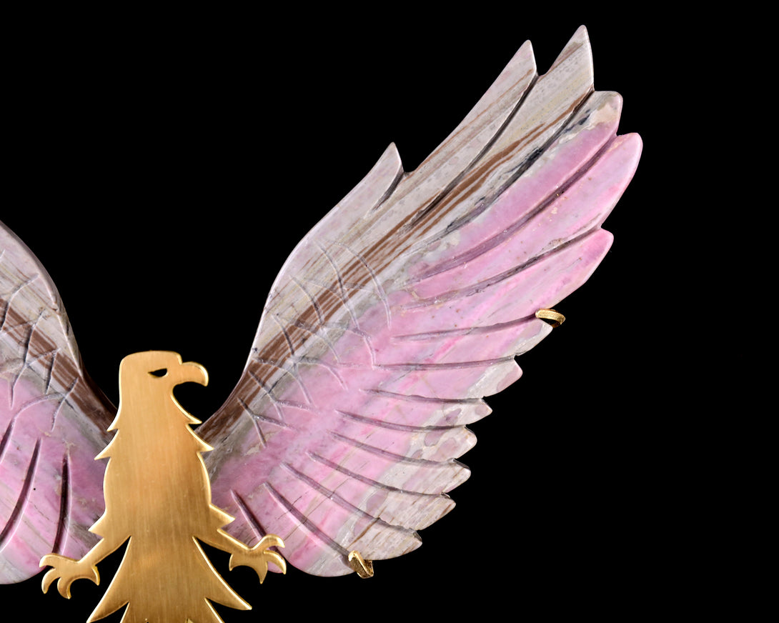 5.0" Rhodonite Hand Carved Crystal Eagle Wings Sculpture crysvibe