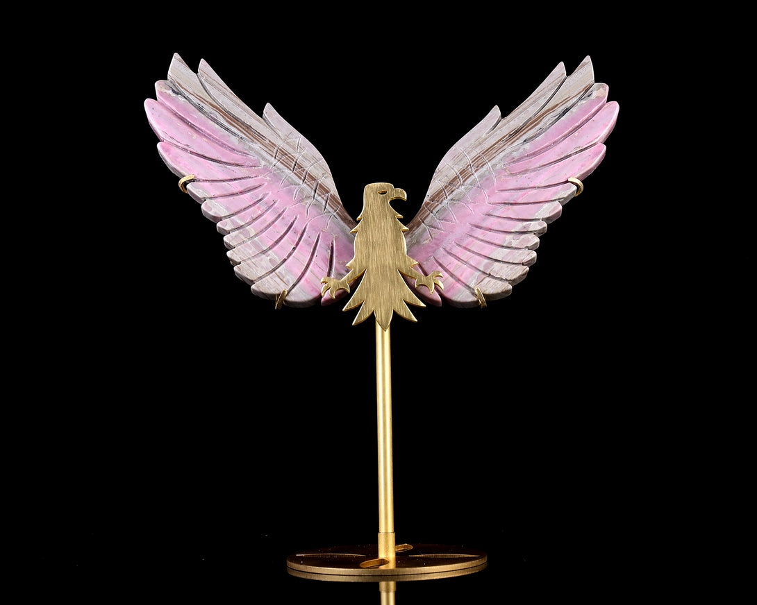 5.0" Rhodonite Hand Carved Crystal Eagle Wings Sculpture crysvibe