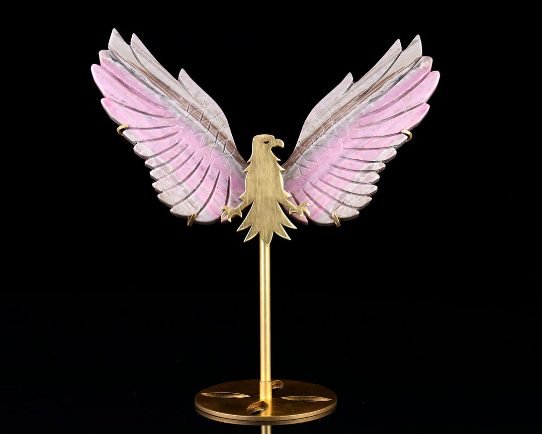 5.0" Rhodonite Hand Carved Crystal Eagle Wings Sculpture crysvibe