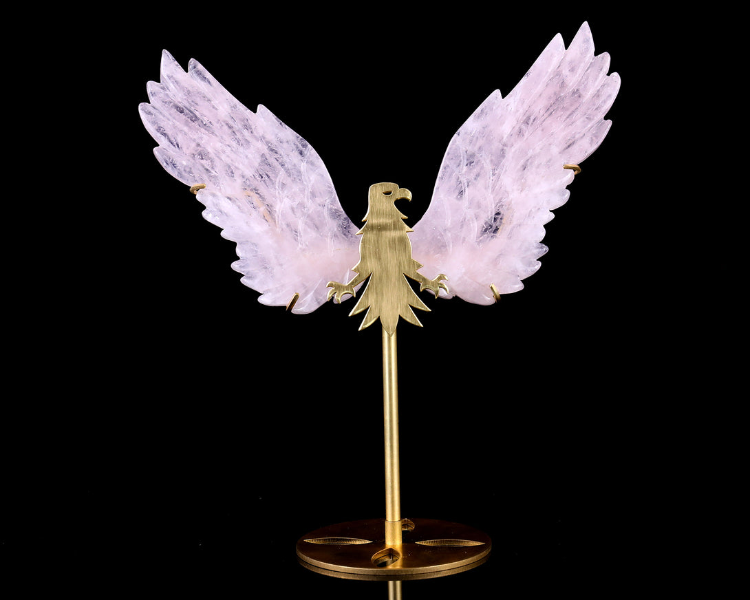 5.0" Rose Quartz Hand Carved Crystal Eagle Wings Sculpture crysvibe