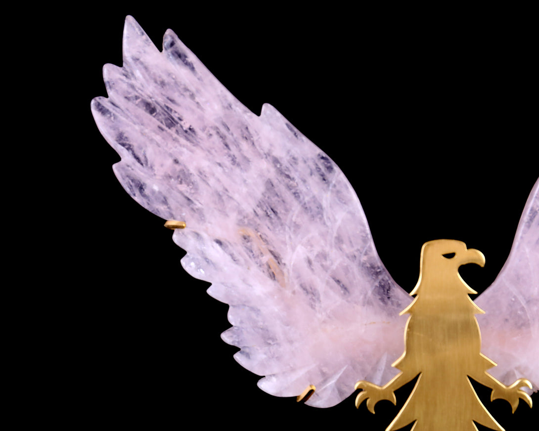 5.0" Rose Quartz Hand Carved Crystal Eagle Wings Sculpture crysvibe