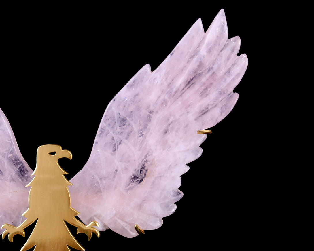 5.0" Rose Quartz Hand Carved Crystal Eagle Wings Sculpture crysvibe