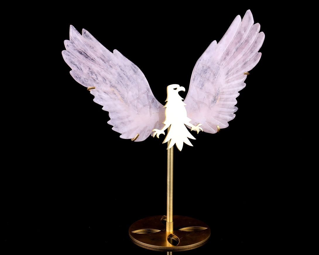 5.0" Rose Quartz Hand Carved Crystal Eagle Wings Sculpture crysvibe