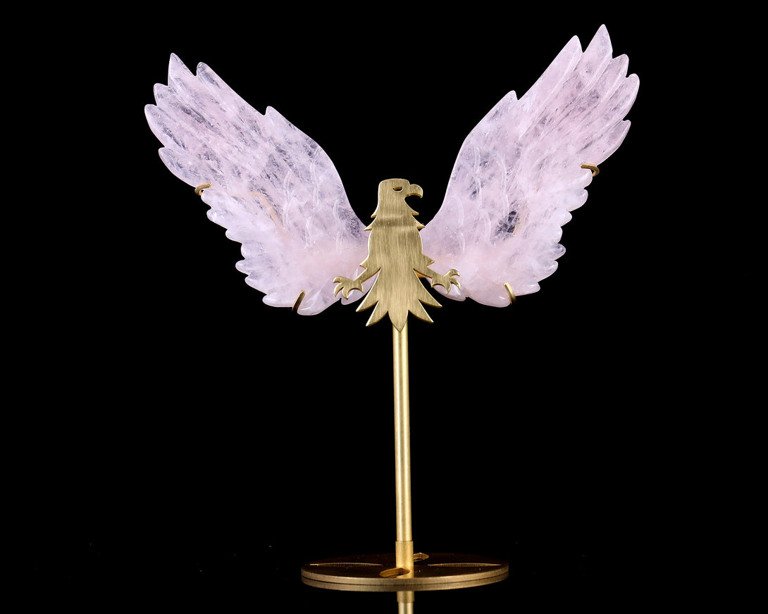 5.0" Rose Quartz Hand Carved Crystal Eagle Wings Sculpture crysvibe