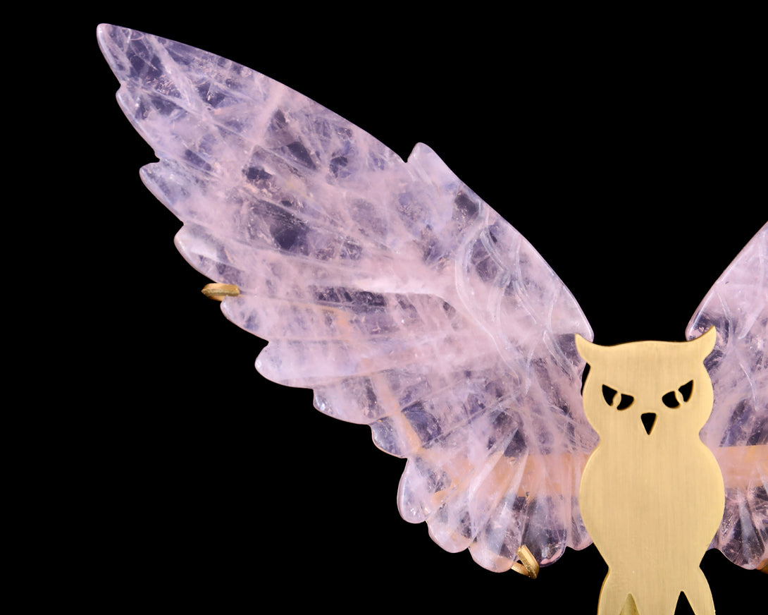 5.0" Rose Quartz Hand Carved Crystal Owl Wings Sculpture crysvibe