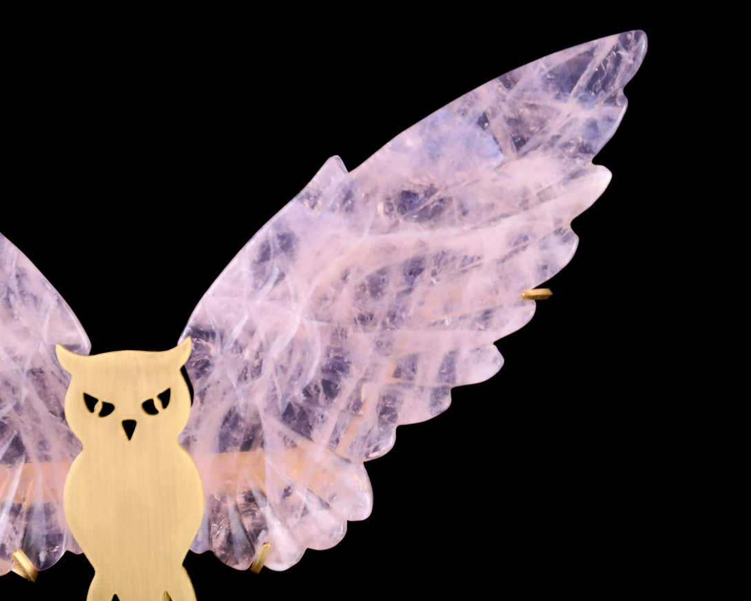 5.0" Rose Quartz Hand Carved Crystal Owl Wings Sculpture crysvibe