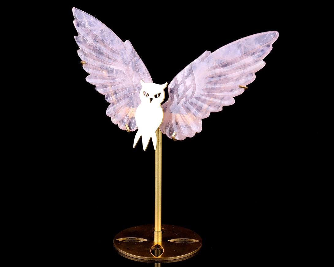 5.0" Rose Quartz Hand Carved Crystal Owl Wings Sculpture crysvibe