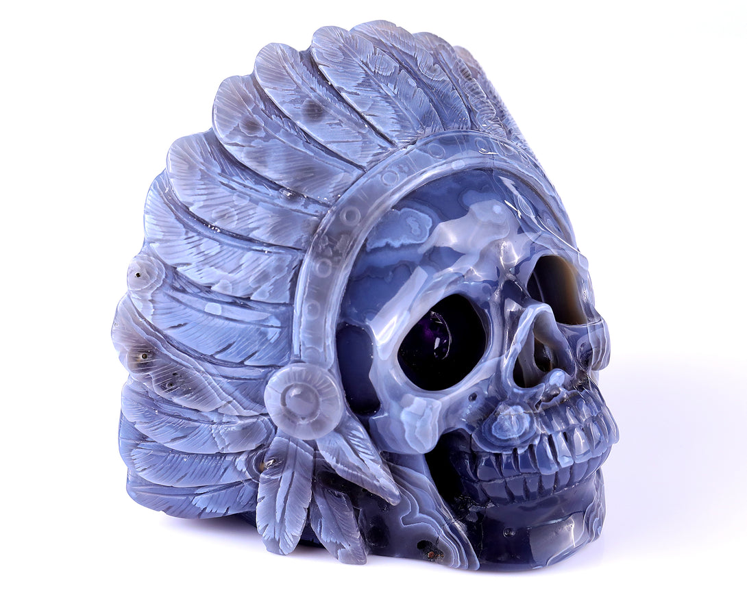 5.1" Amethyst Druse Agate Hand Carved Crystal Geode Skull Sculpture crysvibe