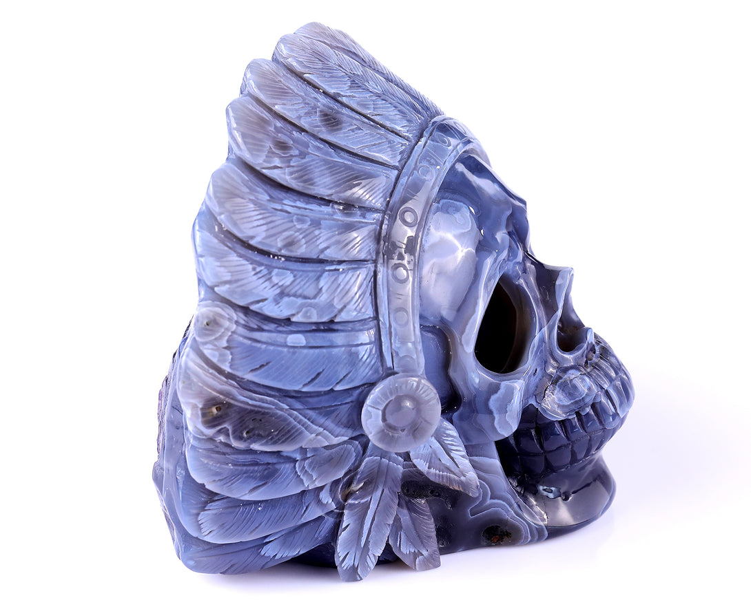 5.1" Amethyst Druse Agate Hand Carved Crystal Geode Skull Sculpture crysvibe