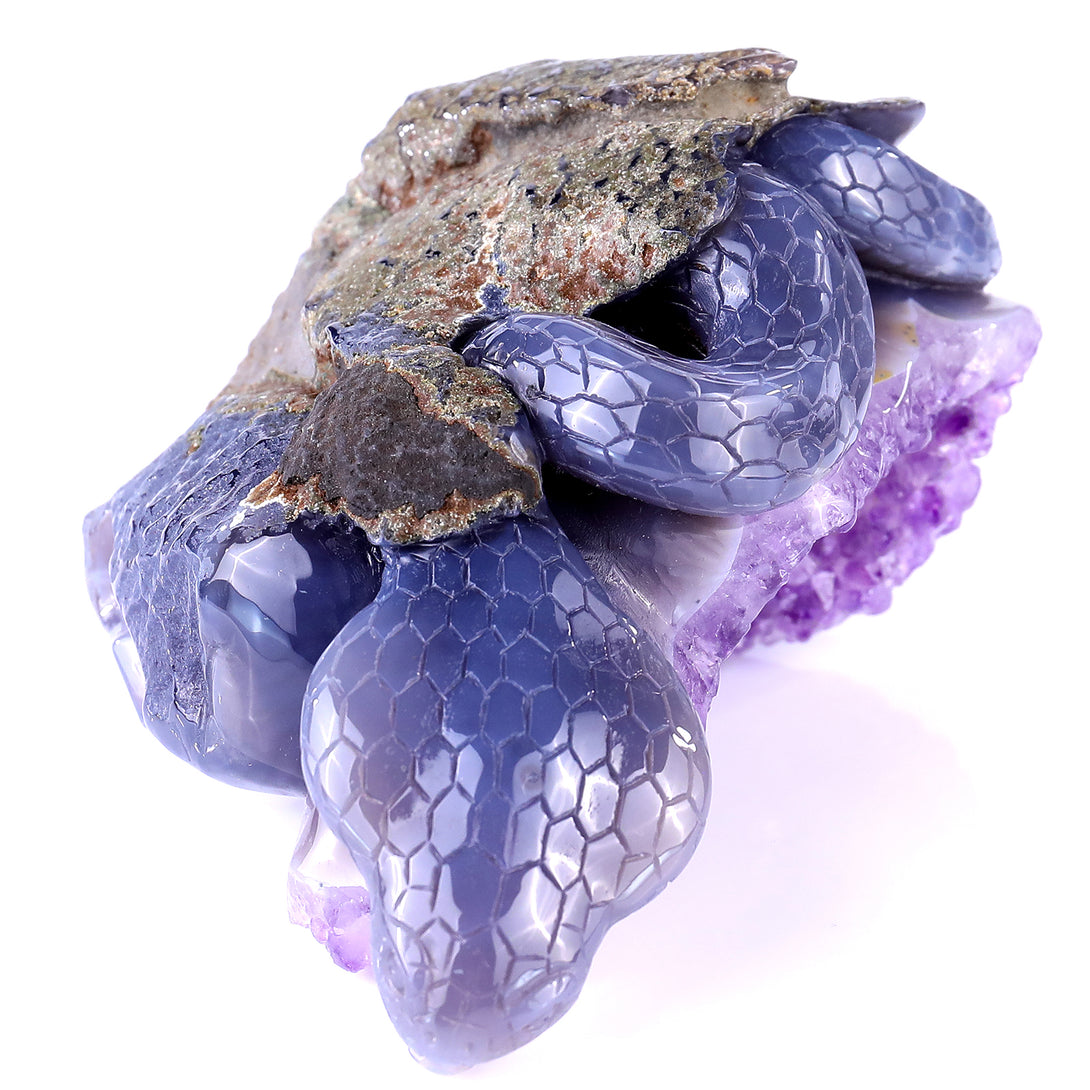 5.1" Amethyst Druse Agate Hand Carved Crystal Snake Sculpture crysvibe