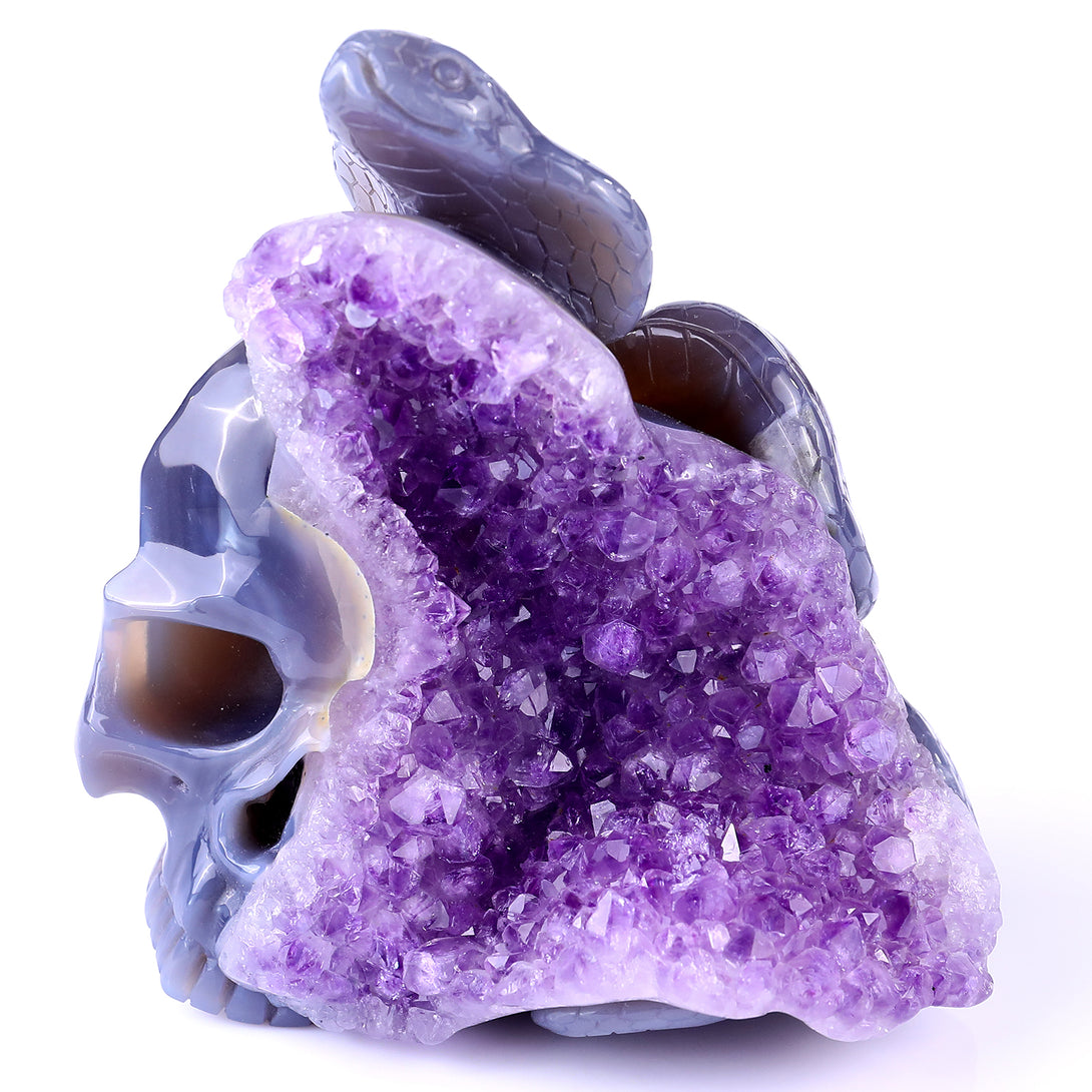 5.1" Amethyst Druse Agate Hand Carved Crystal Snake Sculpture crysvibe