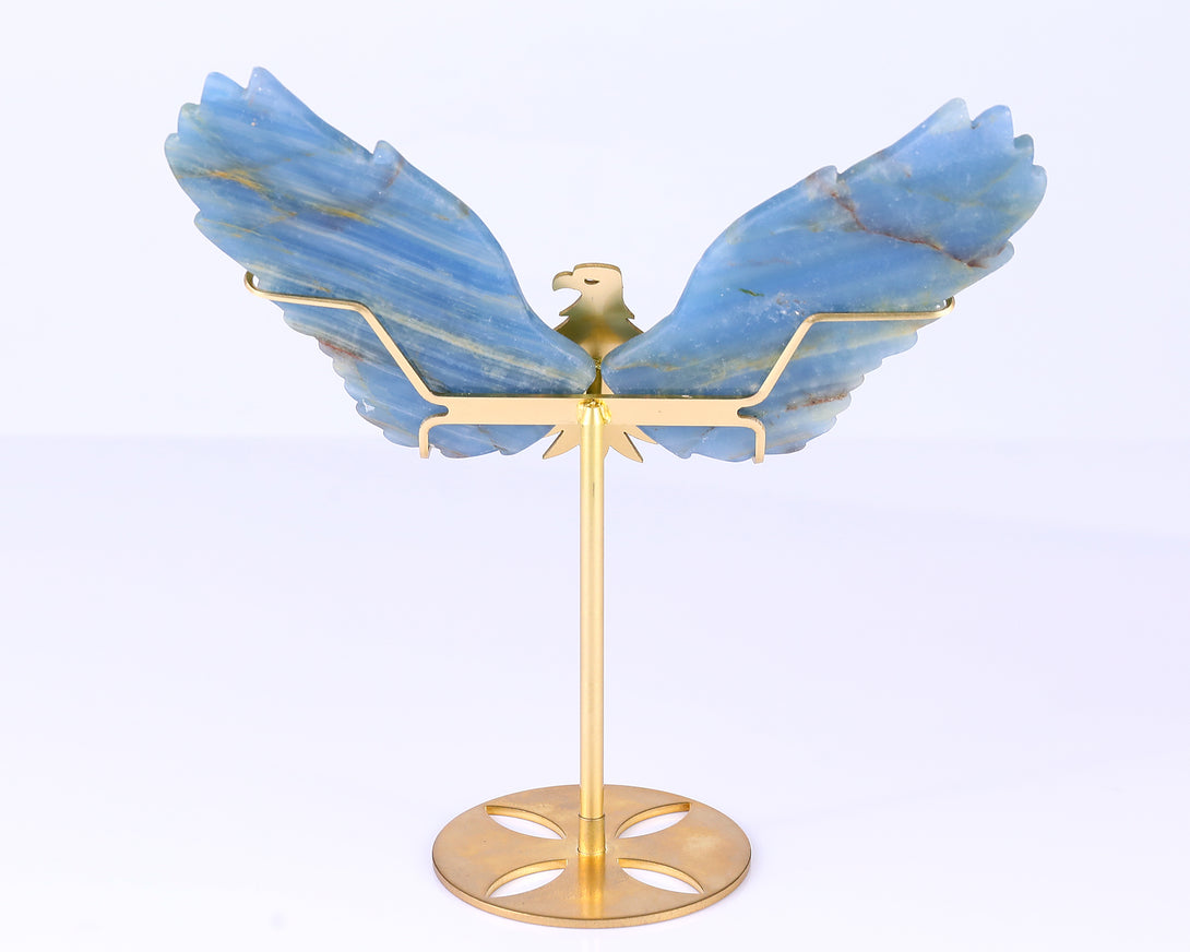 5.1" Blue Onyx Hand Carved Crystal Eagle Wings Sculpture crysvibe