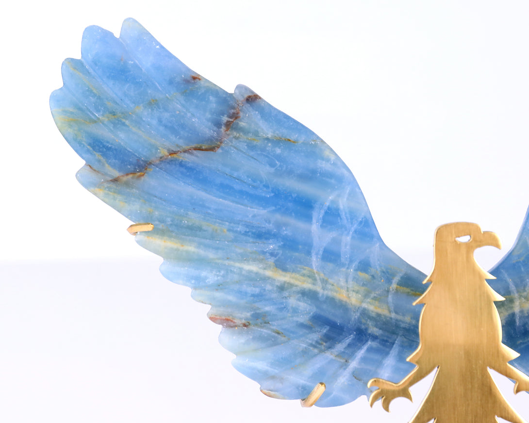 5.1" Blue Onyx Hand Carved Crystal Eagle Wings Sculpture crysvibe