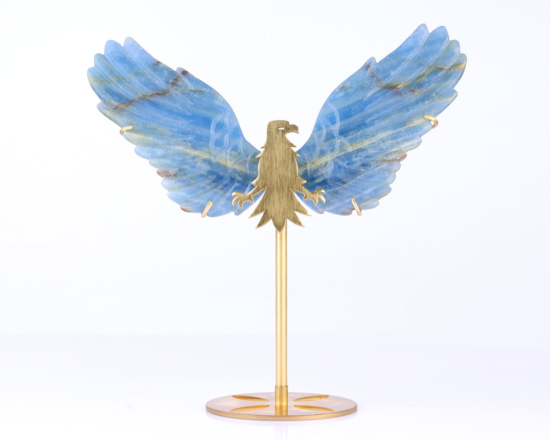 5.1" Blue Onyx Hand Carved Crystal Eagle Wings Sculpture crysvibe