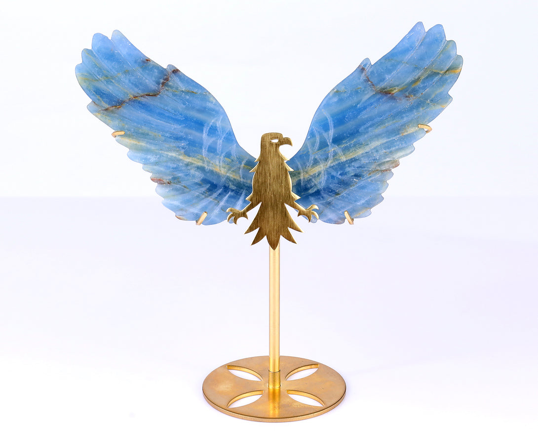 5.1" Blue Onyx Hand Carved Crystal Eagle Wings Sculpture crysvibe