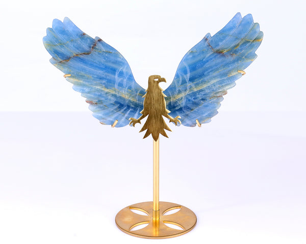 5.1" Blue Onyx Hand Carved Crystal Eagle Wings Sculpture crysvibe