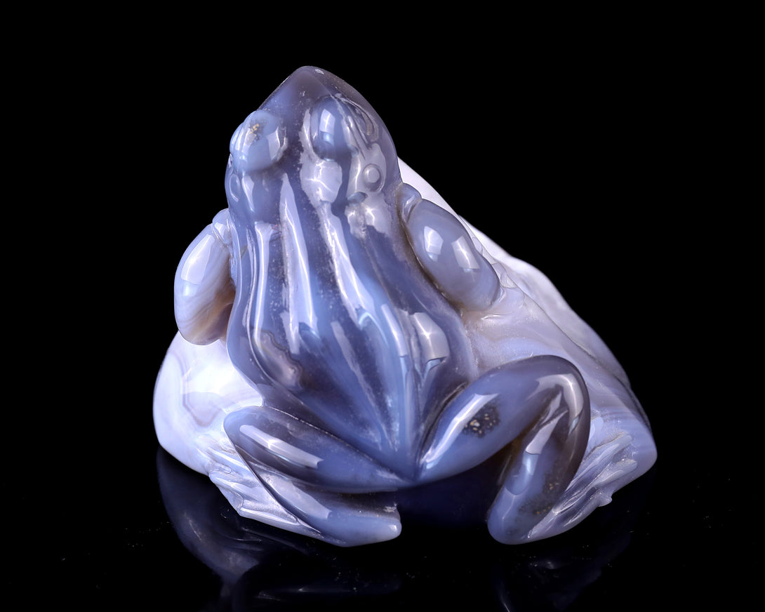 5.1" Geode Agate Hand Carved Crystal Frog Sculpture crysvibe