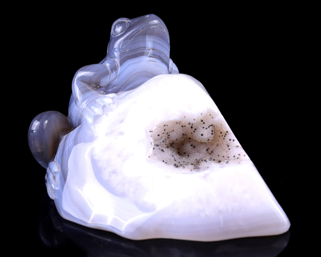 5.1" Geode Agate Hand Carved Crystal Frog Sculpture crysvibe