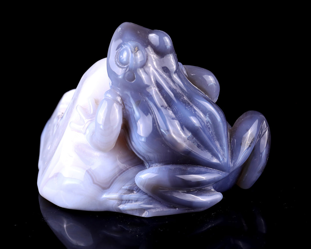 5.1" Geode Agate Hand Carved Crystal Frog Sculpture crysvibe