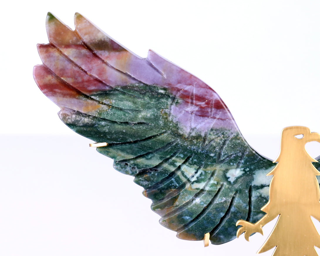 5.1" Indian Agate Hand Carved Crystal Eagle Wings Sculpture crysvibe