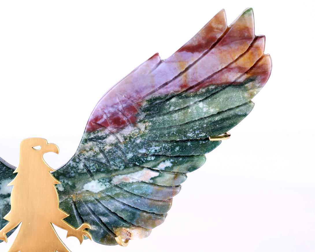 5.1" Indian Agate Hand Carved Crystal Eagle Wings Sculpture crysvibe