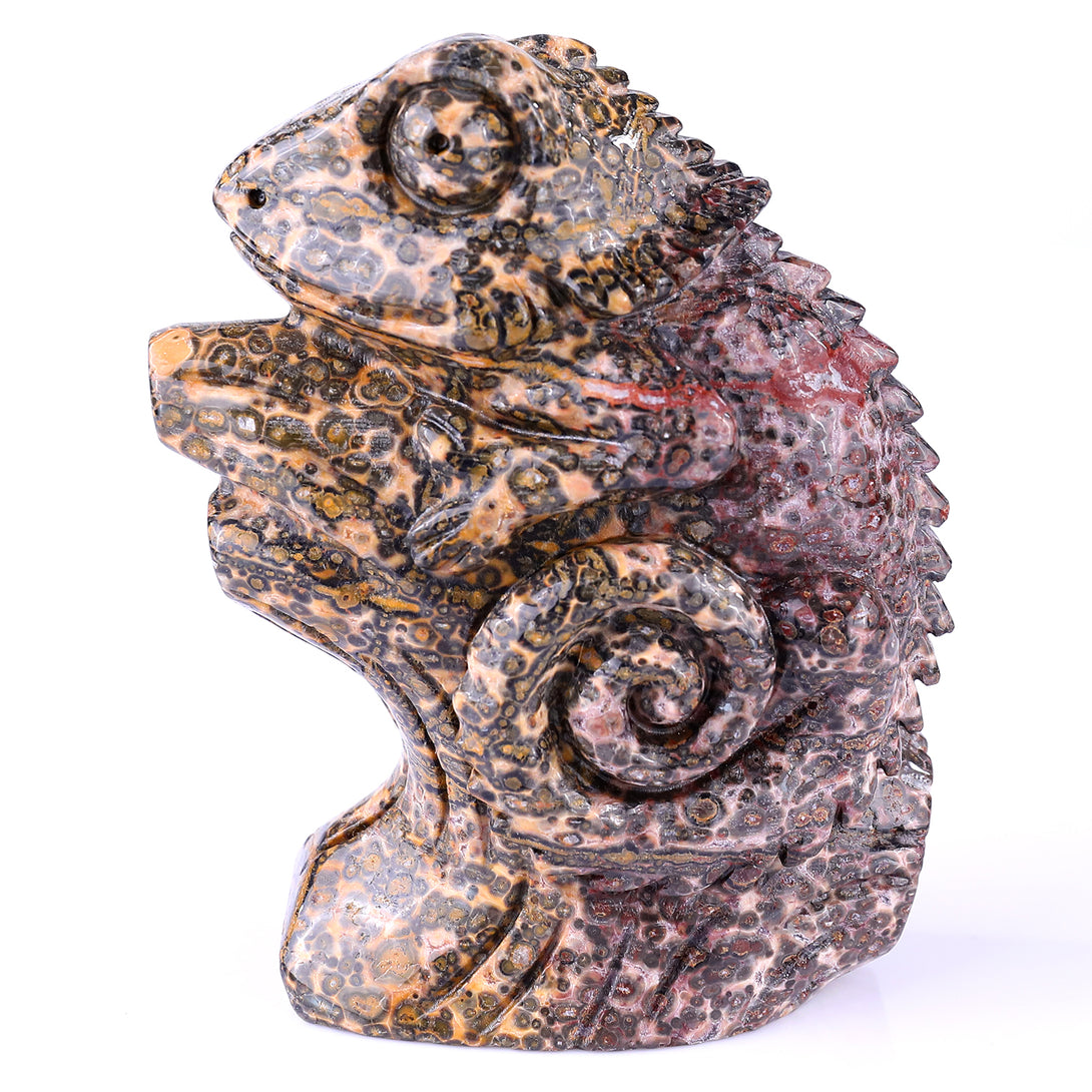 5.1" Leopard Skin Jasper Hand Carved Crystal Lizard Sculpture crysvibe