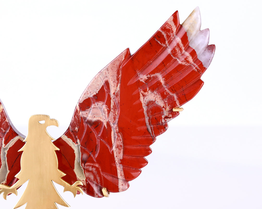 5.1" Red Jasper Hand Carved Crystal Eagle Wings Sculpture crysvibe