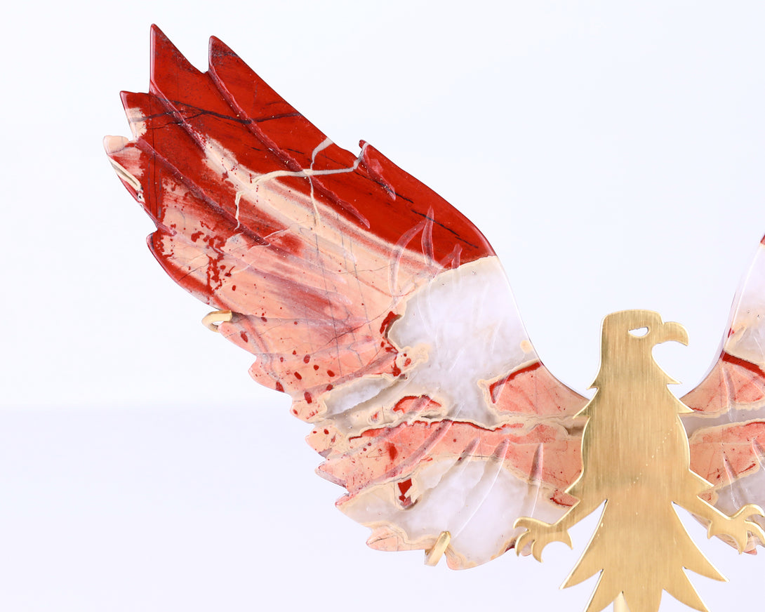 5.1" Red Jasper Hand Carved Crystal Eagle Wings Sculpture crysvibe