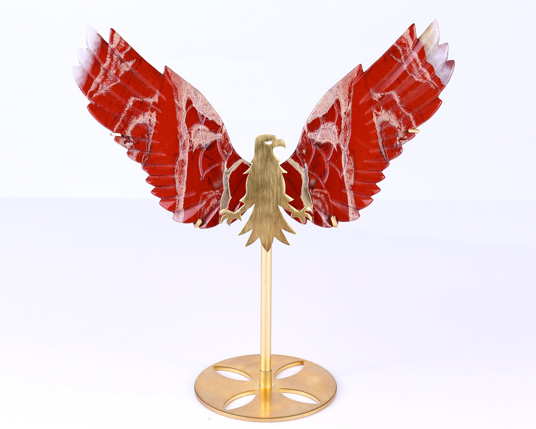 5.1" Red Jasper Hand Carved Crystal Eagle Wings Sculpture crysvibe