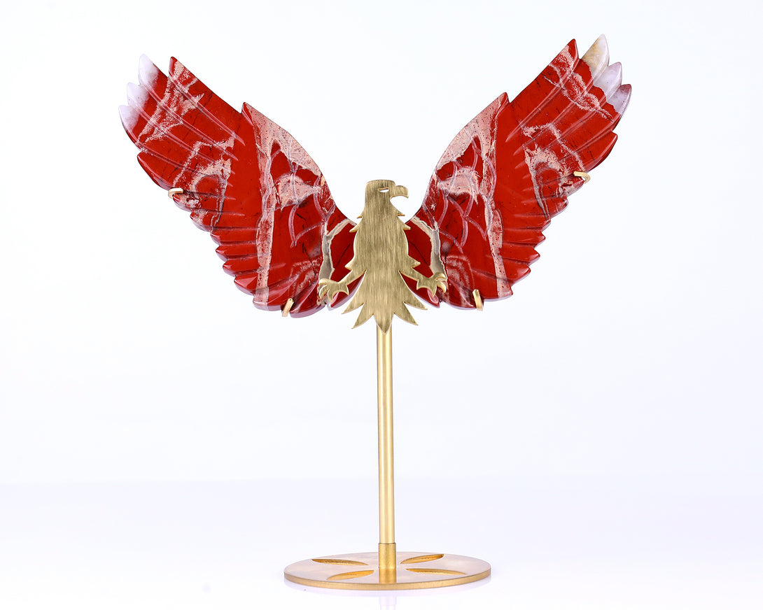 5.1" Red Jasper Hand Carved Crystal Eagle Wings Sculpture crysvibe