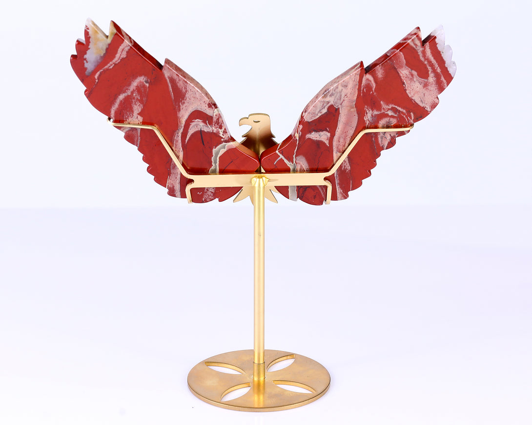 5.1" Red Jasper Hand Carved Crystal Eagle Wings Sculpture crysvibe