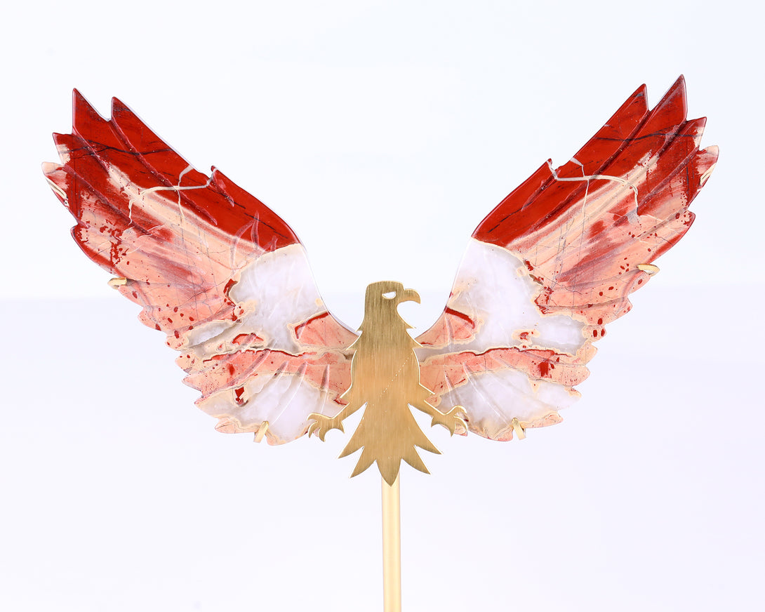 5.1" Red Jasper Hand Carved Crystal Eagle Wings Sculpture crysvibe