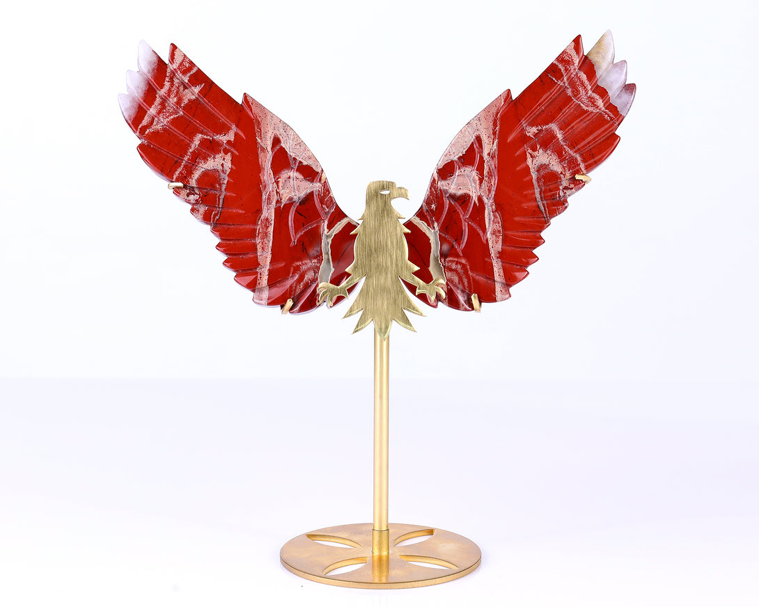 5.1" Red Jasper Hand Carved Crystal Eagle Wings Sculpture crysvibe