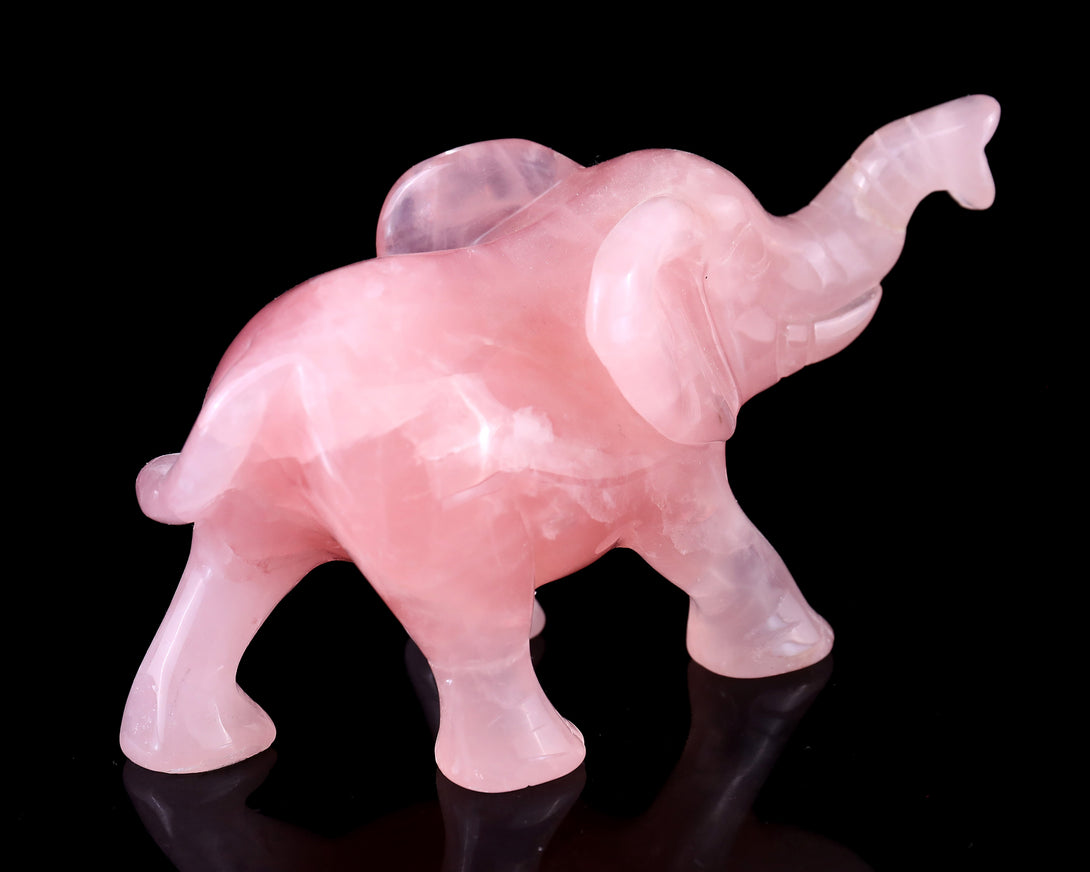 5.1" Rose Quartz Hand Carved Crystal Elephant Sculpture crysvibe