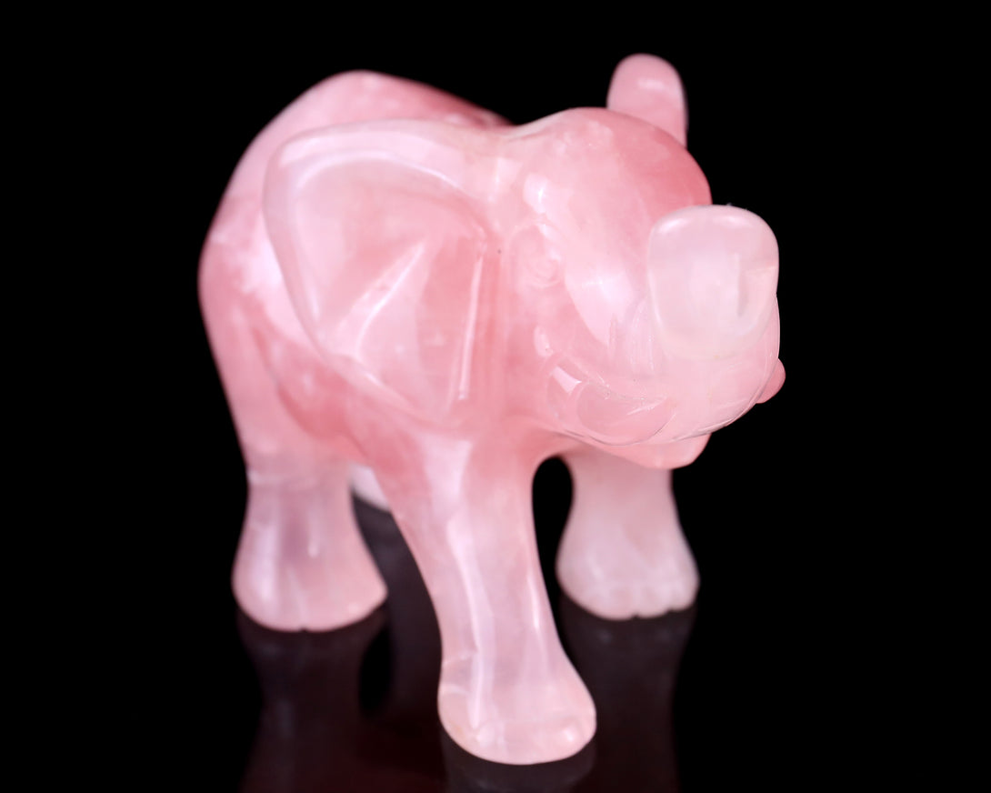 5.1" Rose Quartz Hand Carved Crystal Elephant Sculpture crysvibe