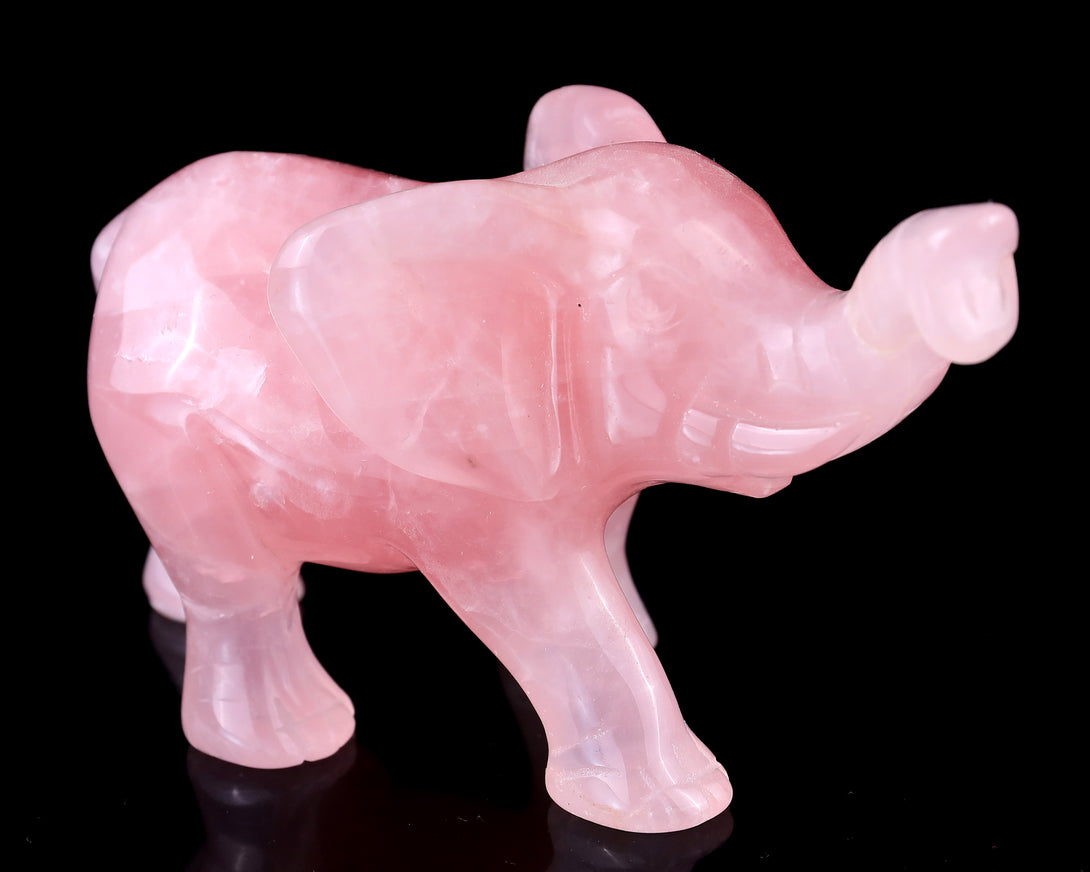 5.1" Rose Quartz Hand Carved Crystal Elephant Sculpture crysvibe