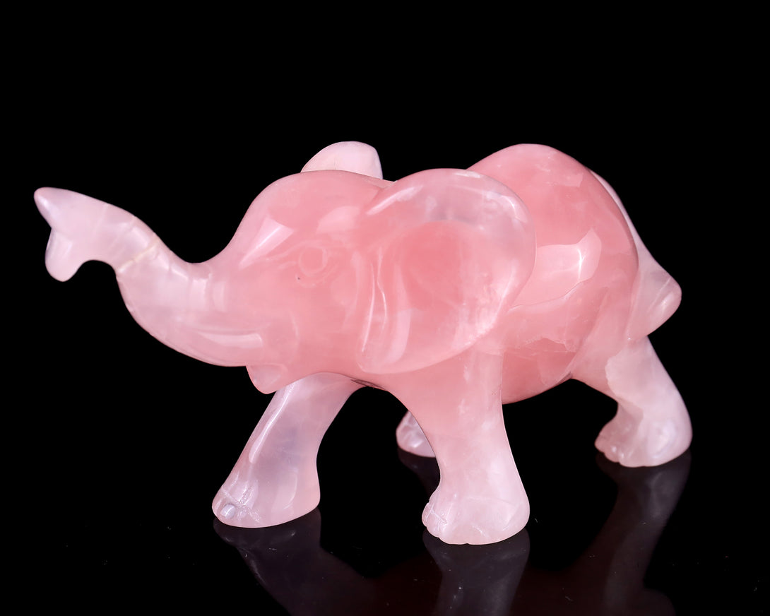 5.1" Rose Quartz Hand Carved Crystal Elephant Sculpture crysvibe