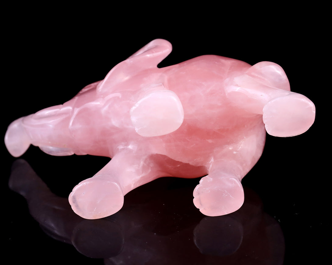 5.1" Rose Quartz Hand Carved Crystal Elephant Sculpture crysvibe