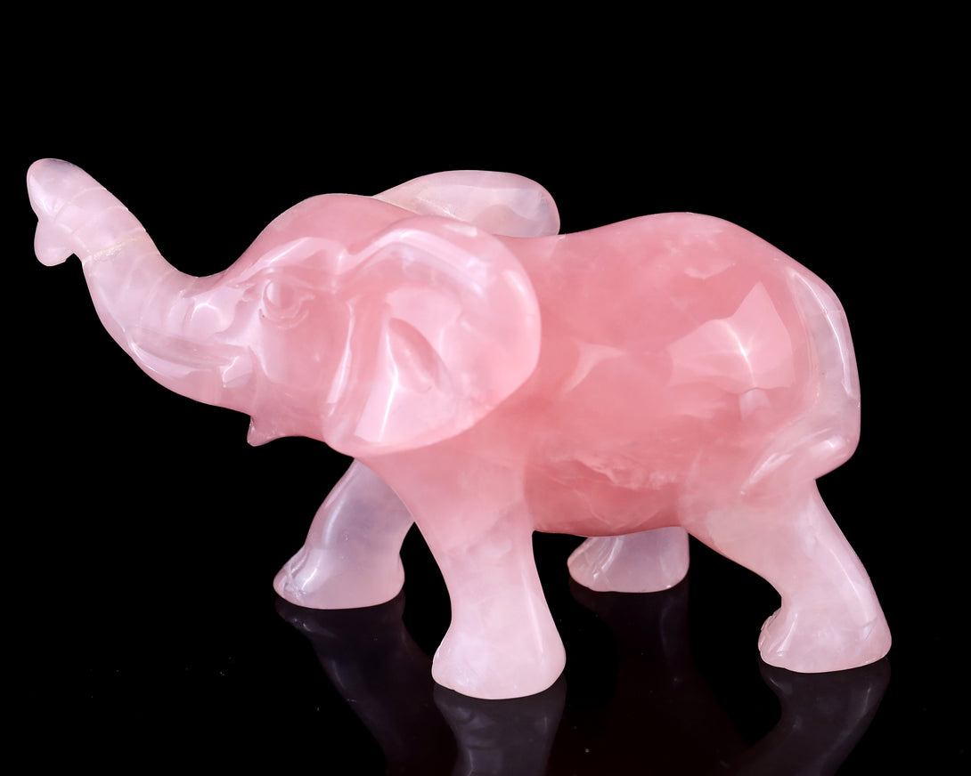 5.1" Rose Quartz Hand Carved Crystal Elephant Sculpture crysvibe