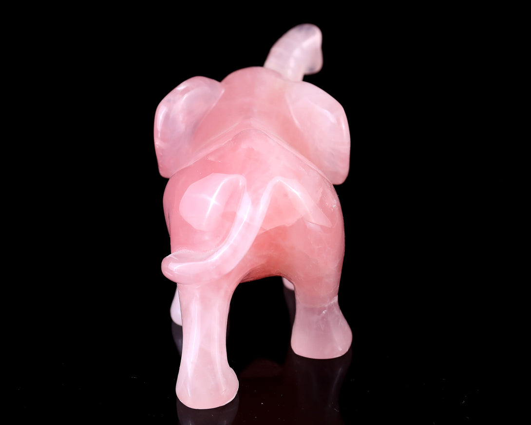 5.1" Rose Quartz Hand Carved Crystal Elephant Sculpture crysvibe