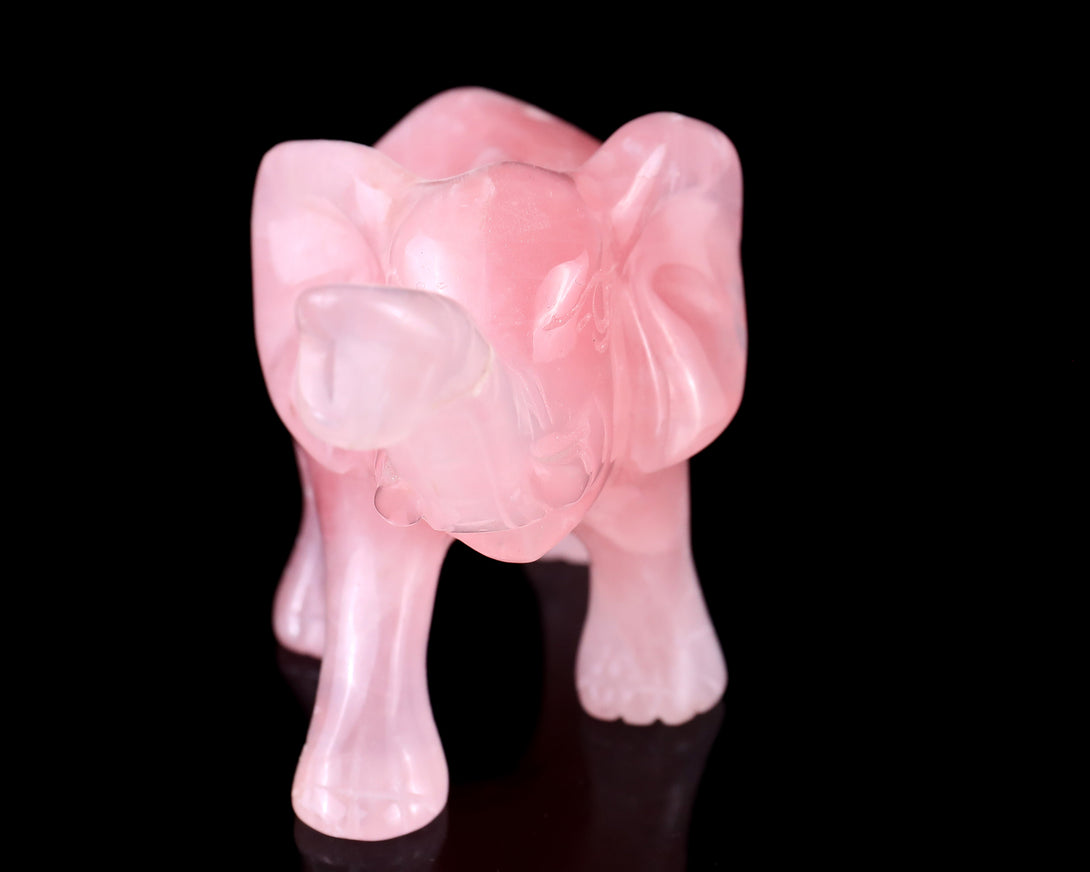 5.1" Rose Quartz Hand Carved Crystal Elephant Sculpture crysvibe