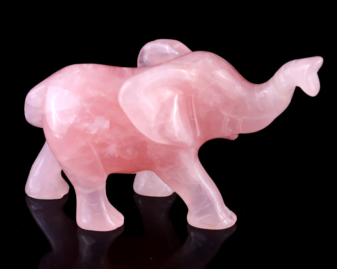 5.1" Rose Quartz Hand Carved Crystal Elephant Sculpture crysvibe