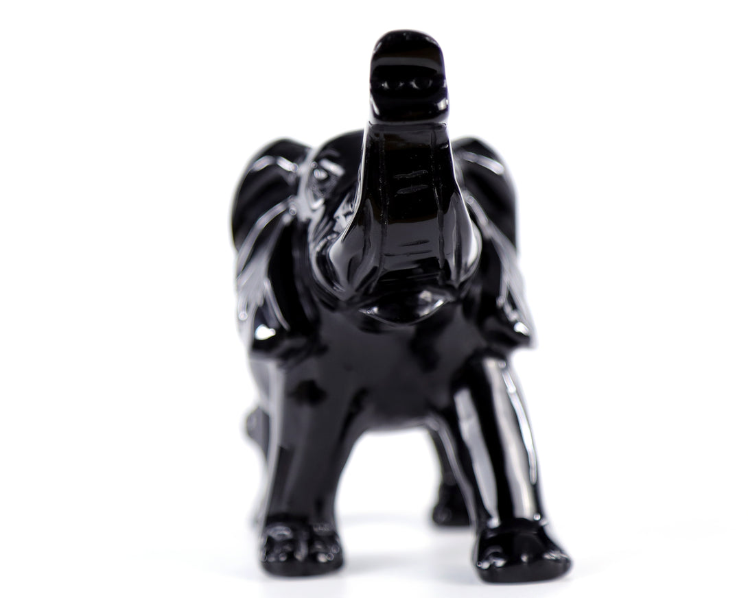 5.2" Black Obsidian Hand Carved Crystal Elephant Sculpture crysvibe