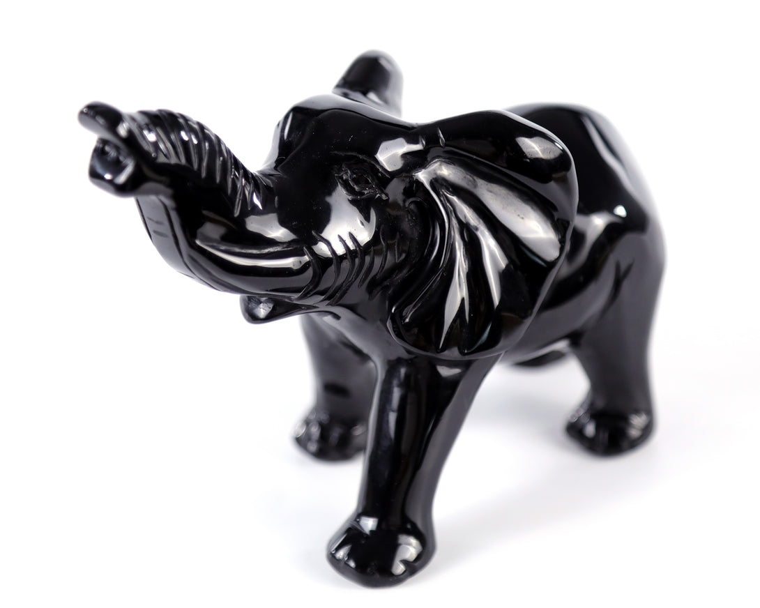 5.2" Black Obsidian Hand Carved Crystal Elephant Sculpture crysvibe