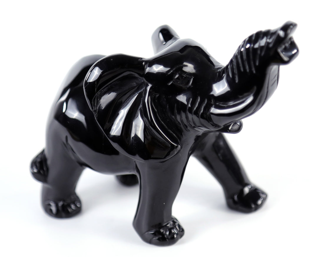 5.2" Black Obsidian Hand Carved Crystal Elephant Sculpture crysvibe