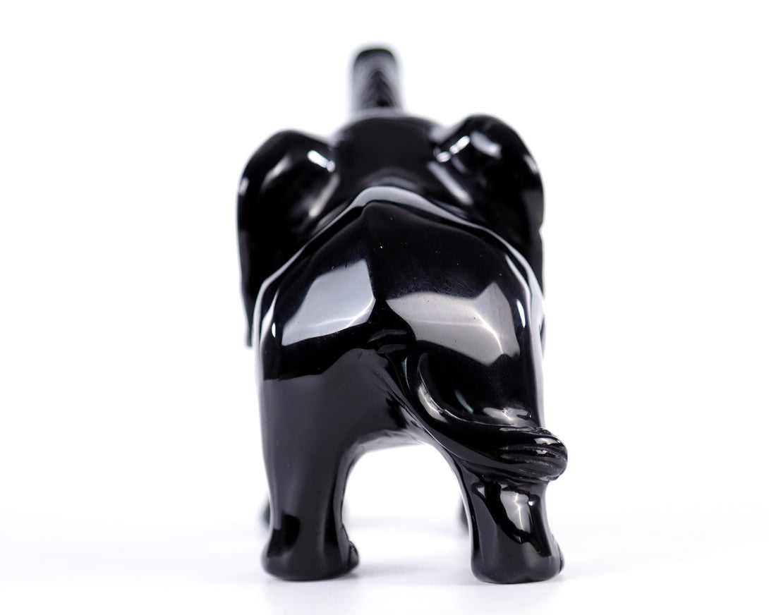 5.2" Black Obsidian Hand Carved Crystal Elephant Sculpture crysvibe