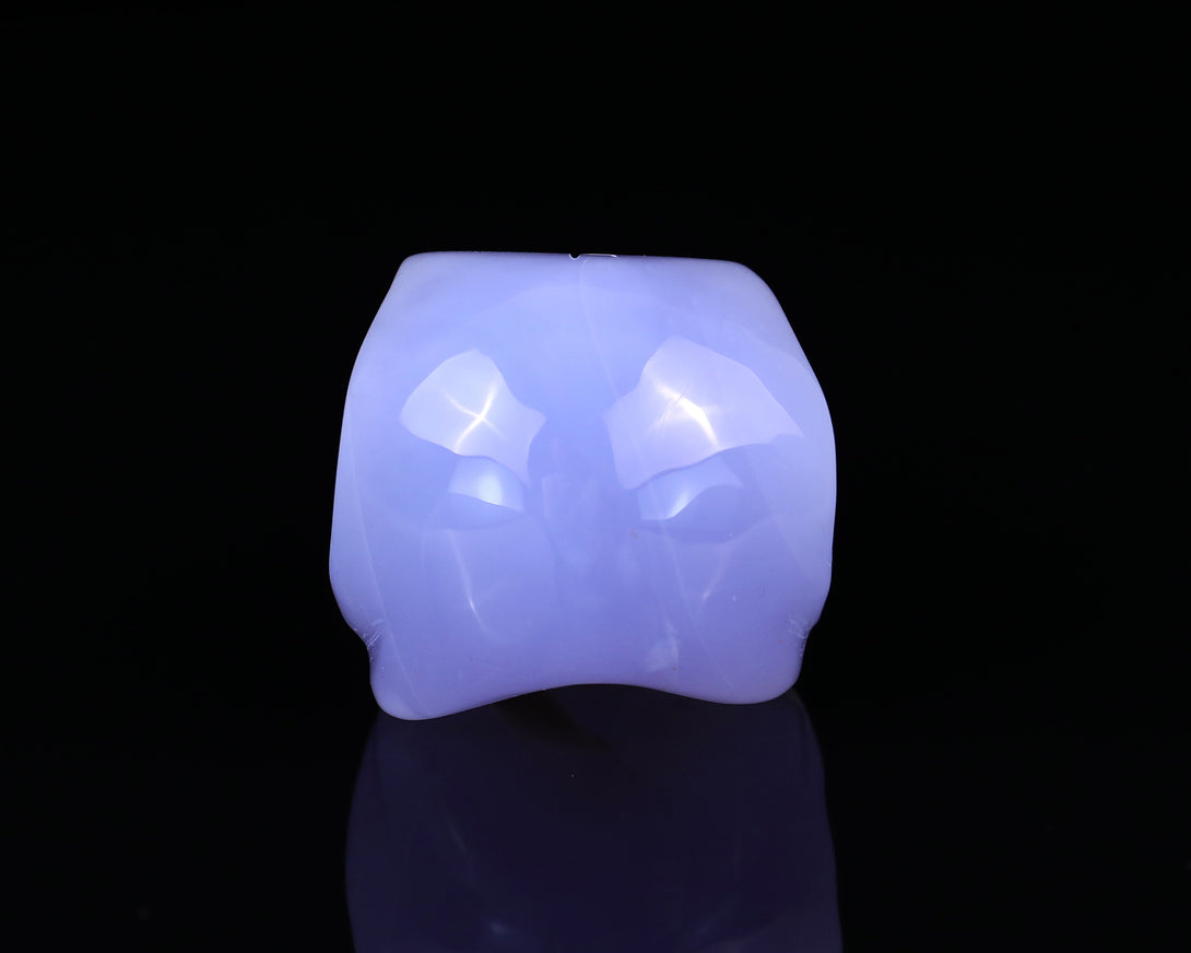 5.2" Blue Chalcedony Hand Carved Crystal Raven Skull Sculpture crysvibe